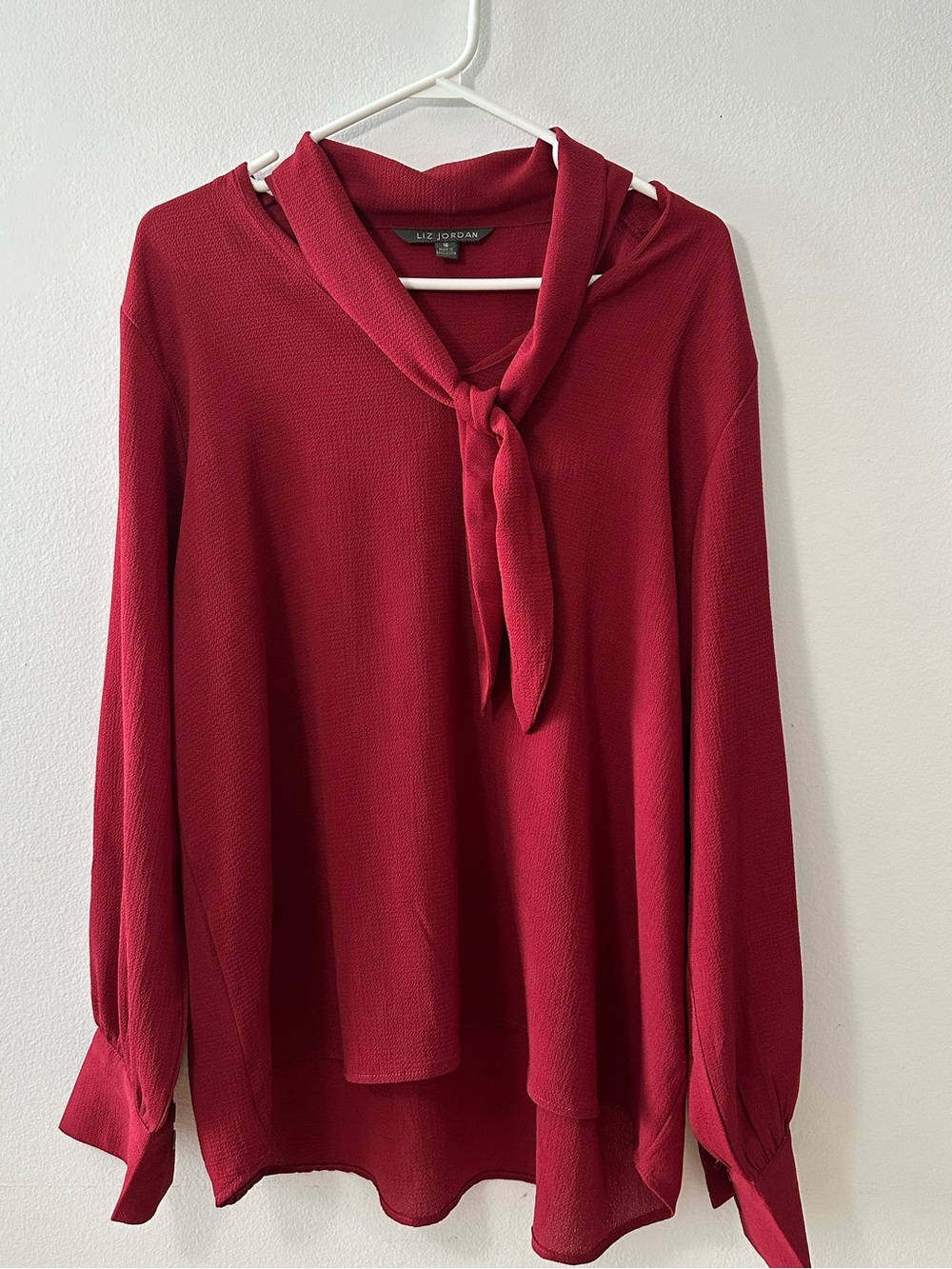 Tie-Neck Blouse in Deep Red